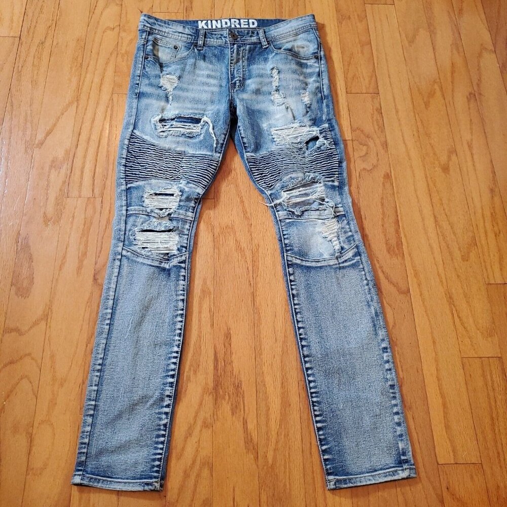 Kindred Premium Denim Jeans Mens 32 X 32 Md Indigo Button Skinny Fit